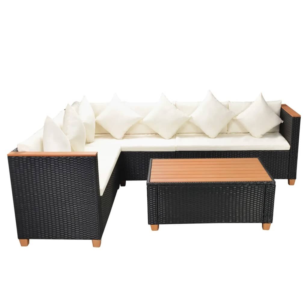 VidaXL 4-delige Loungeset met kussens poly rattan zwart