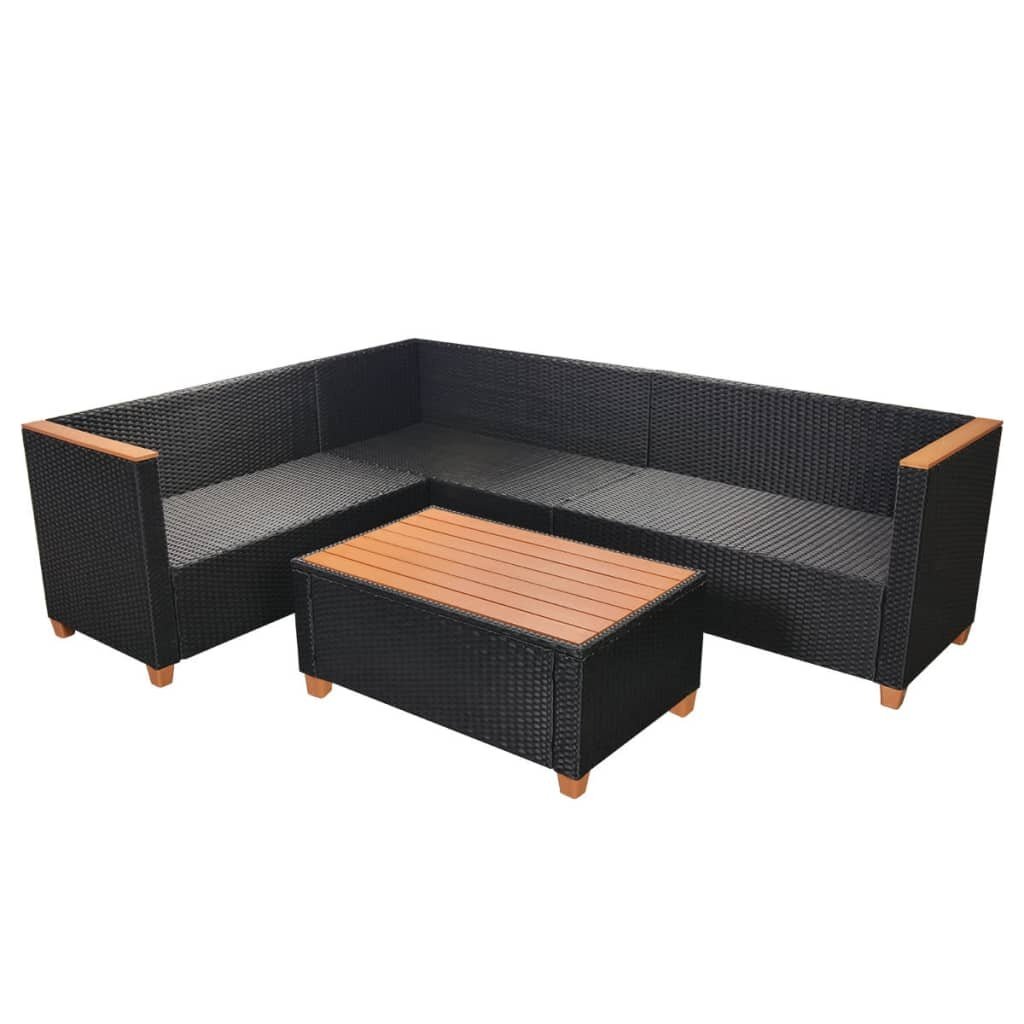 VidaXL 4-delige Loungeset met kussens poly rattan zwart