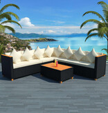 VidaXL 5-delige Loungeset met kussens poly rattan zwart