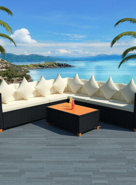 VidaXL 5-delige Loungeset met kussens poly rattan zwart