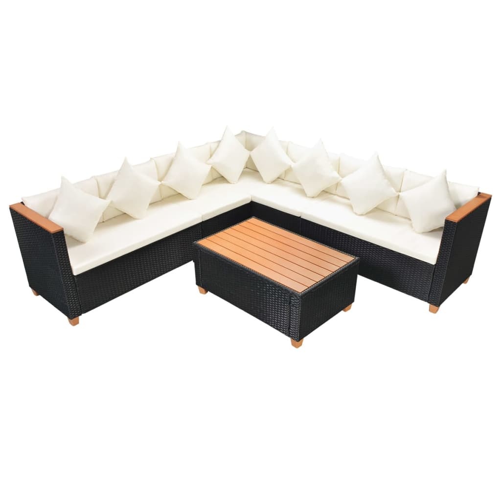 VidaXL 5-delige Loungeset met kussens poly rattan zwart