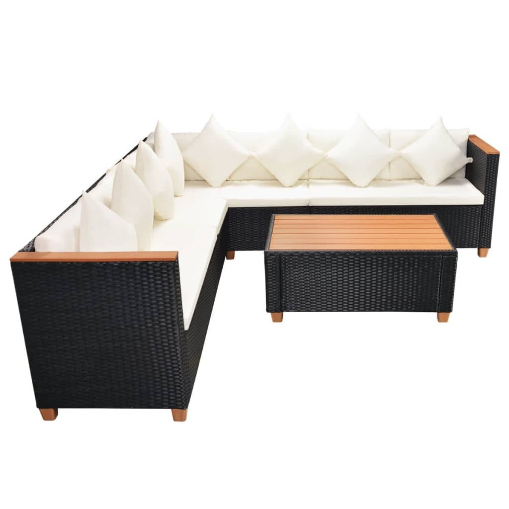 VidaXL 5-delige Loungeset met kussens poly rattan zwart