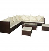 VidaXL 8-delige Loungeset met kussens poly rattan bruin