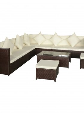 VidaXL 8-delige Loungeset met kussens poly rattan bruin