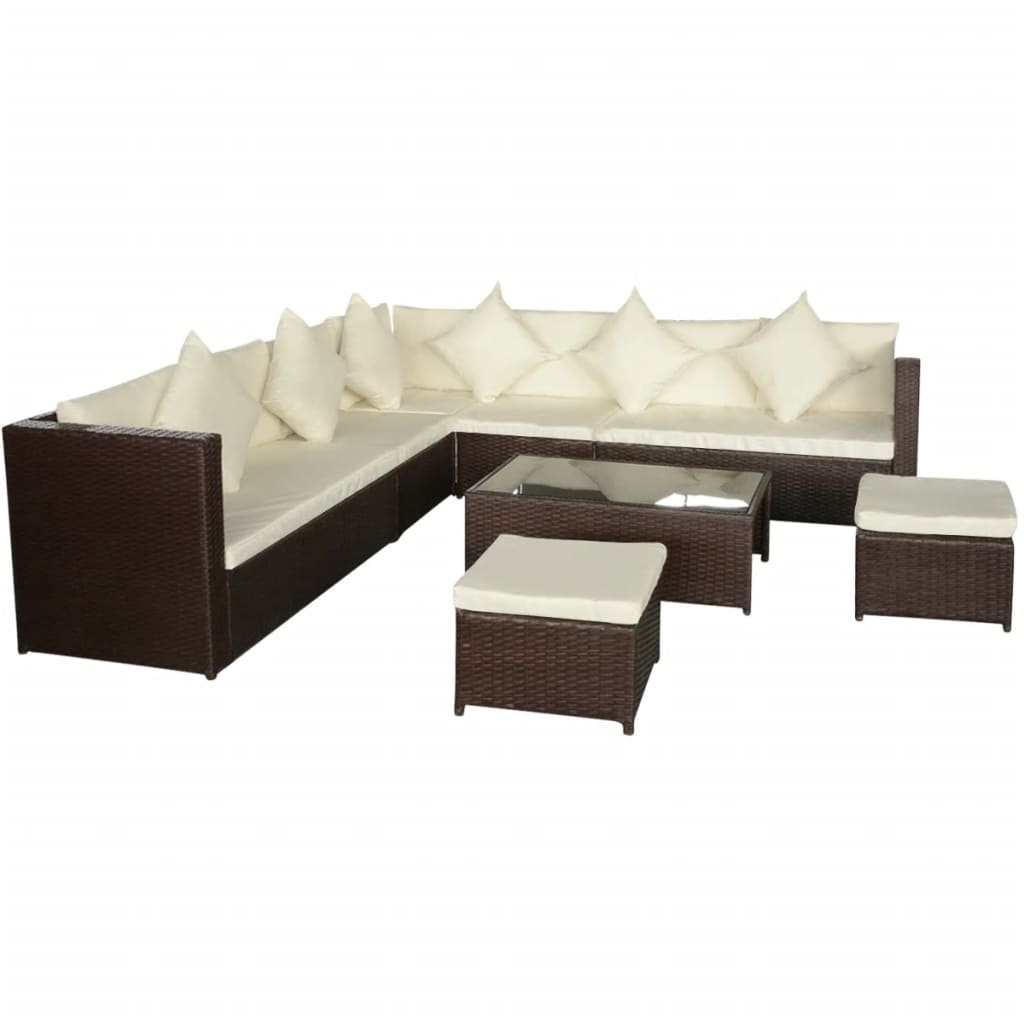 VidaXL 8-delige Loungeset met kussens poly rattan bruin