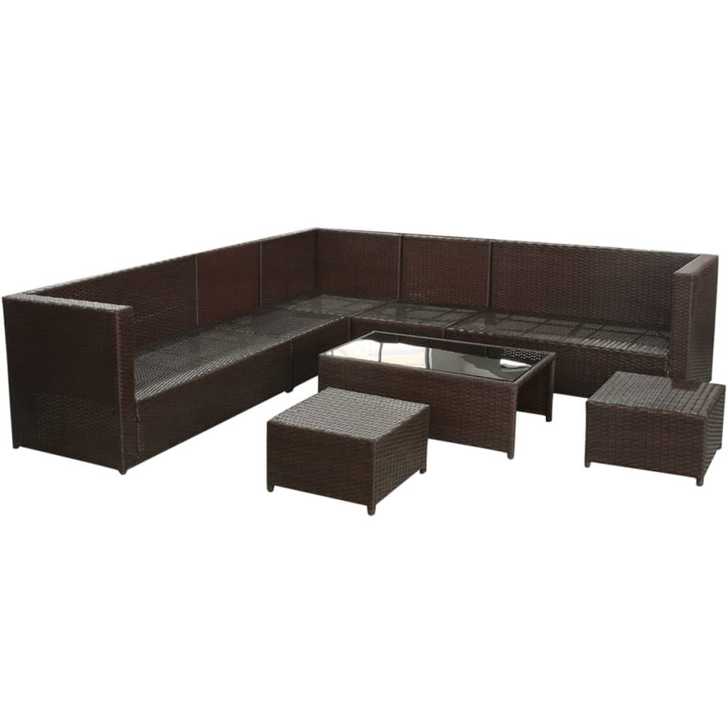 VidaXL 8-delige Loungeset met kussens poly rattan bruin