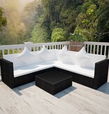 VidaXL 4-delige Loungeset met kussens poly rattan zwart
