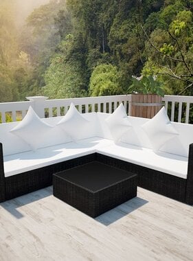 VidaXL 4-delige Loungeset met kussens poly rattan zwart