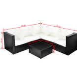 VidaXL 4-delige Loungeset met kussens poly rattan zwart