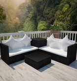 VidaXL 4-delige Loungeset met kussens poly rattan zwart