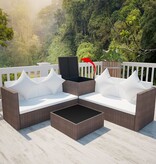 VidaXL 4-delige Loungeset met kussens poly rattan bruin