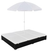 VidaXL Loungebed met parasol poly rattan zwart
