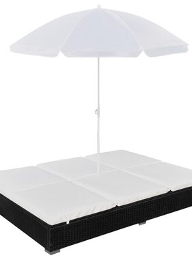VidaXL Loungebed met parasol poly rattan zwart