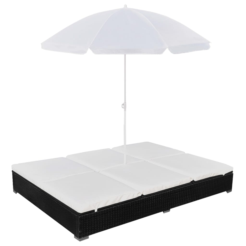VidaXL Loungebed met parasol poly rattan zwart