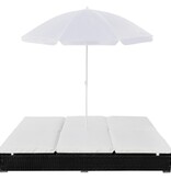 VidaXL Loungebed met parasol poly rattan zwart
