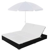 VidaXL Loungebed met parasol poly rattan zwart