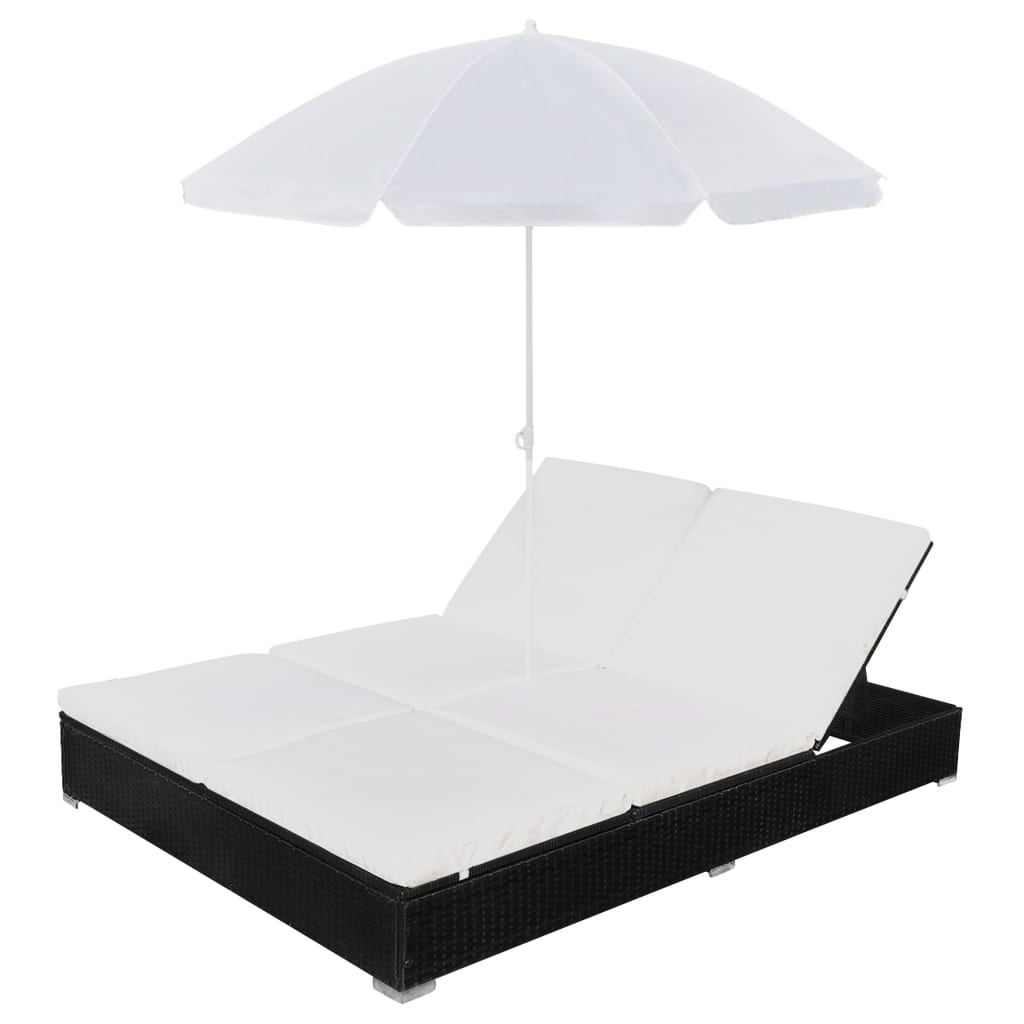 VidaXL Loungebed met parasol poly rattan zwart
