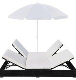 VidaXL Loungebed met parasol poly rattan zwart