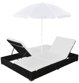 VidaXL Loungebed met parasol poly rattan zwart