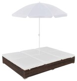 VidaXL Loungebed met parasol poly rattan bruin