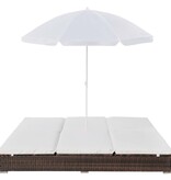 VidaXL Loungebed met parasol poly rattan bruin