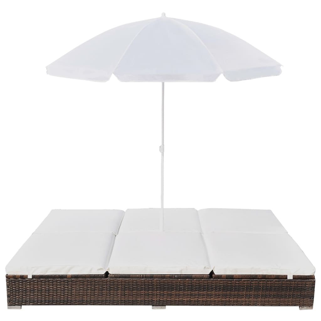 VidaXL Loungebed met parasol poly rattan bruin