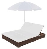 VidaXL Loungebed met parasol poly rattan bruin