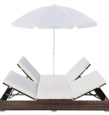 VidaXL Loungebed met parasol poly rattan bruin