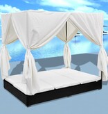 VidaXL Loungebed met gordijnen poly rattan zwart