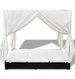 VidaXL Loungebed met gordijnen poly rattan zwart