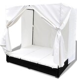 VidaXL Loungebed met gordijnen poly rattan zwart