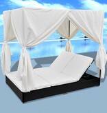 VidaXL Loungebed met gordijnen poly rattan zwart