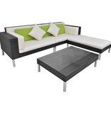 VidaXL 4-delige Loungeset met kussens poly rattan zwart