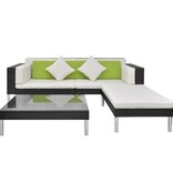 VidaXL 4-delige Loungeset met kussens poly rattan zwart