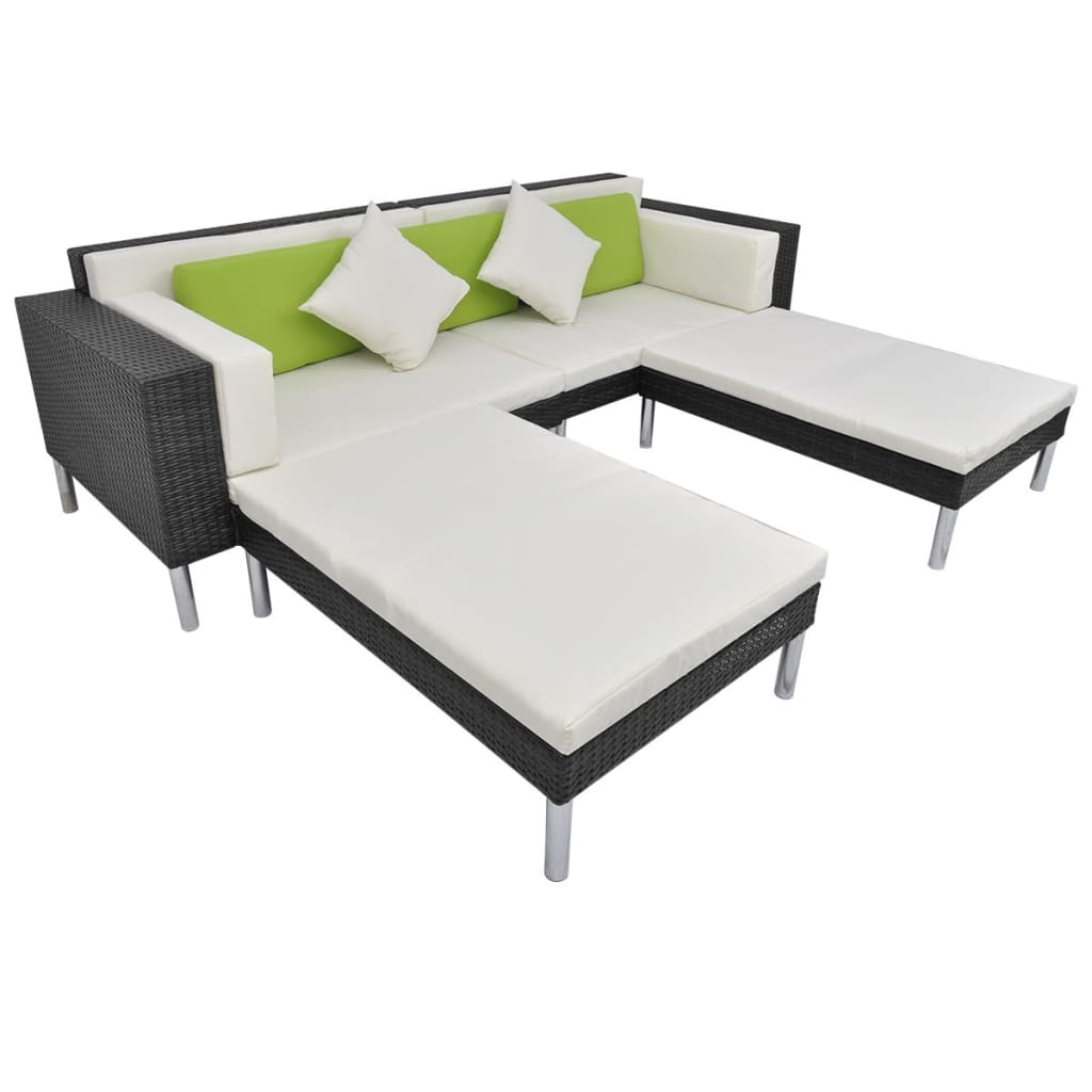 VidaXL 4-delige Loungeset met kussens poly rattan zwart