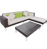 VidaXL 4-delige Loungeset met kussens poly rattan bruin