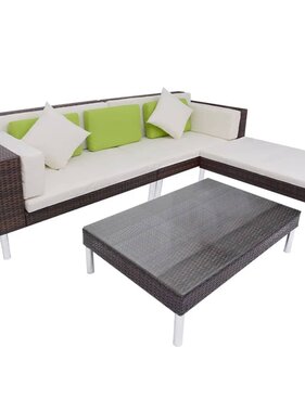 VidaXL 4-delige Loungeset met kussens poly rattan bruin