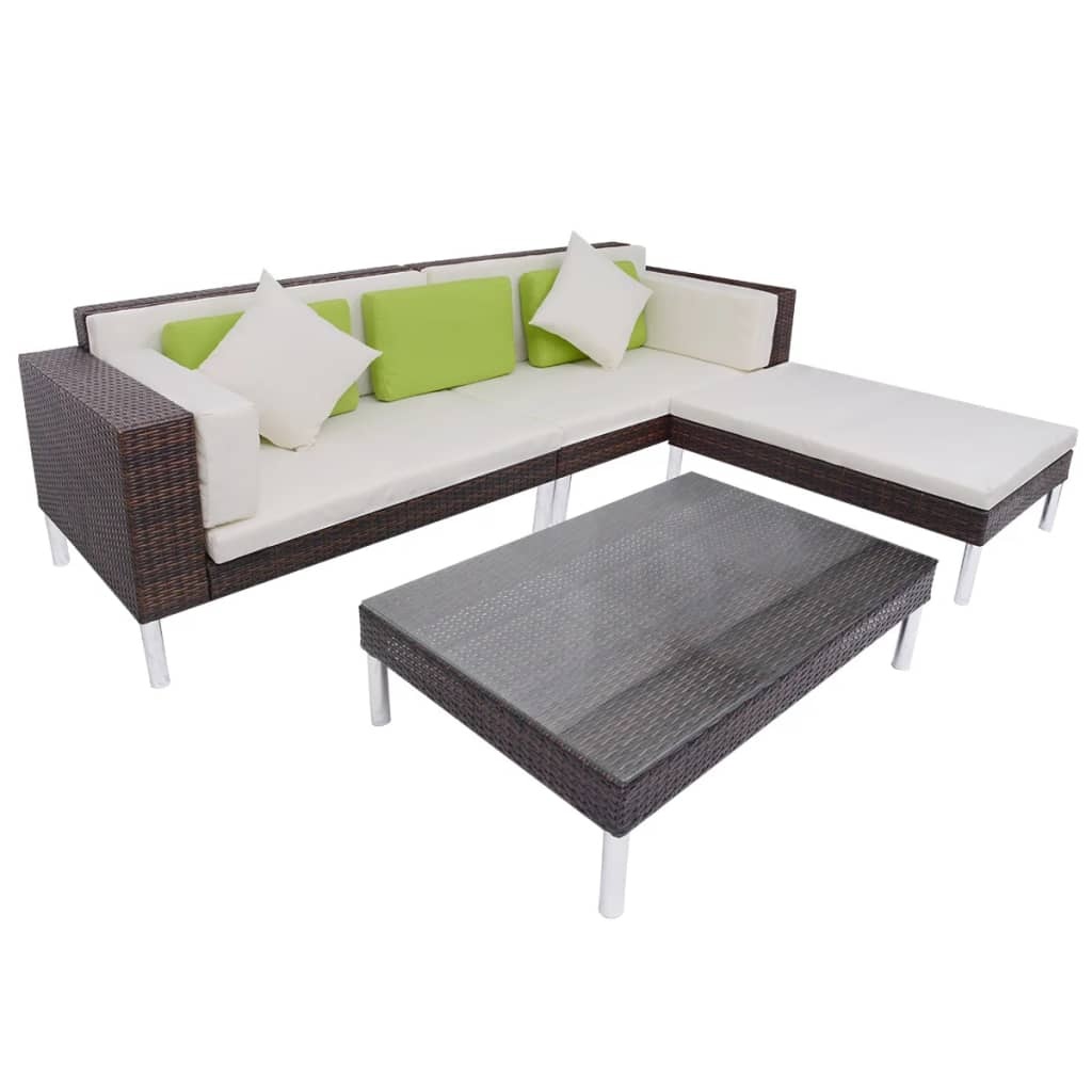 VidaXL 4-delige Loungeset met kussens poly rattan bruin