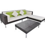 VidaXL 4-delige Loungeset met kussens poly rattan bruin