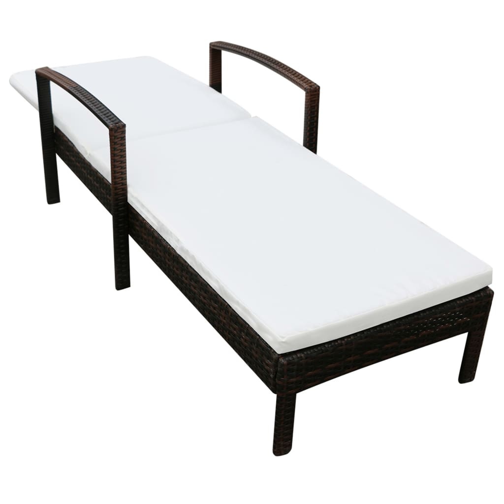 VidaXL Ligbed met kussen poly rattan bruin