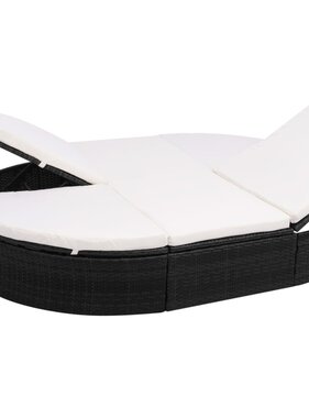 VidaXL Loungebed met kussen poly rattan zwart