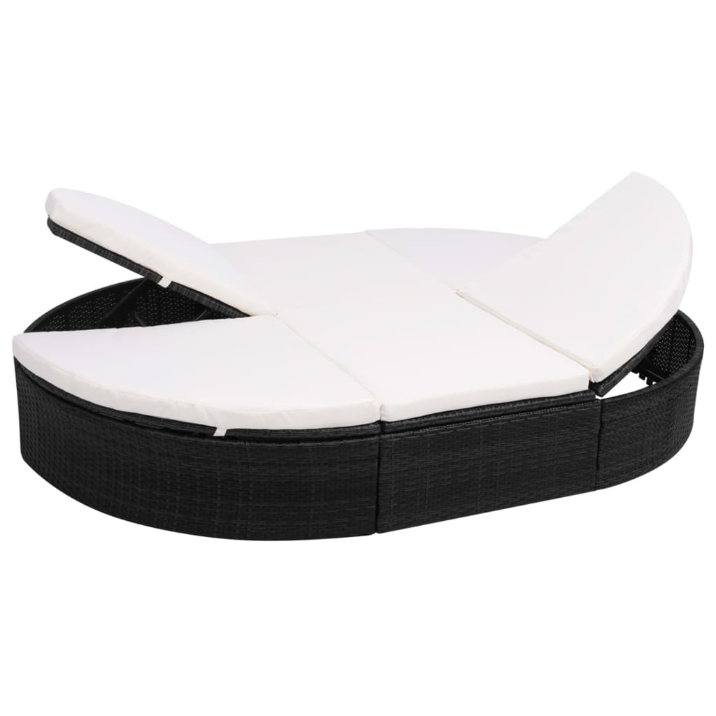 VidaXL Loungebed met kussen poly rattan zwart