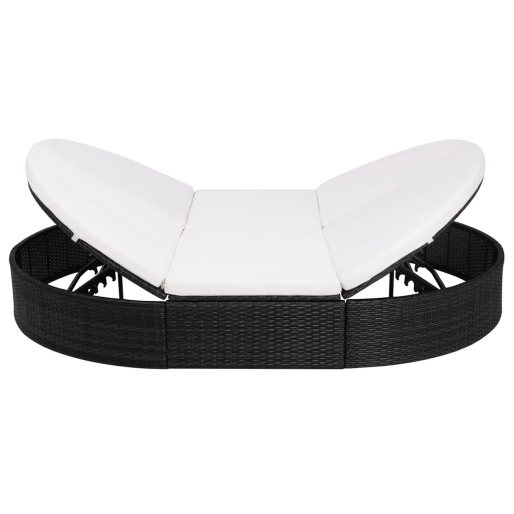 VidaXL Loungebed met kussen poly rattan zwart
