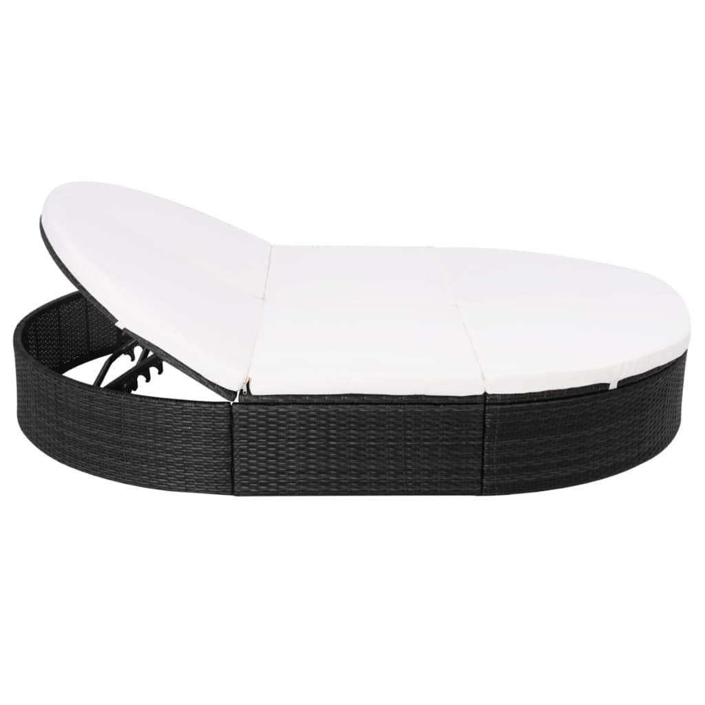 VidaXL Loungebed met kussen poly rattan zwart