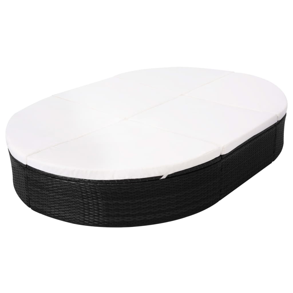 VidaXL Loungebed met kussen poly rattan zwart