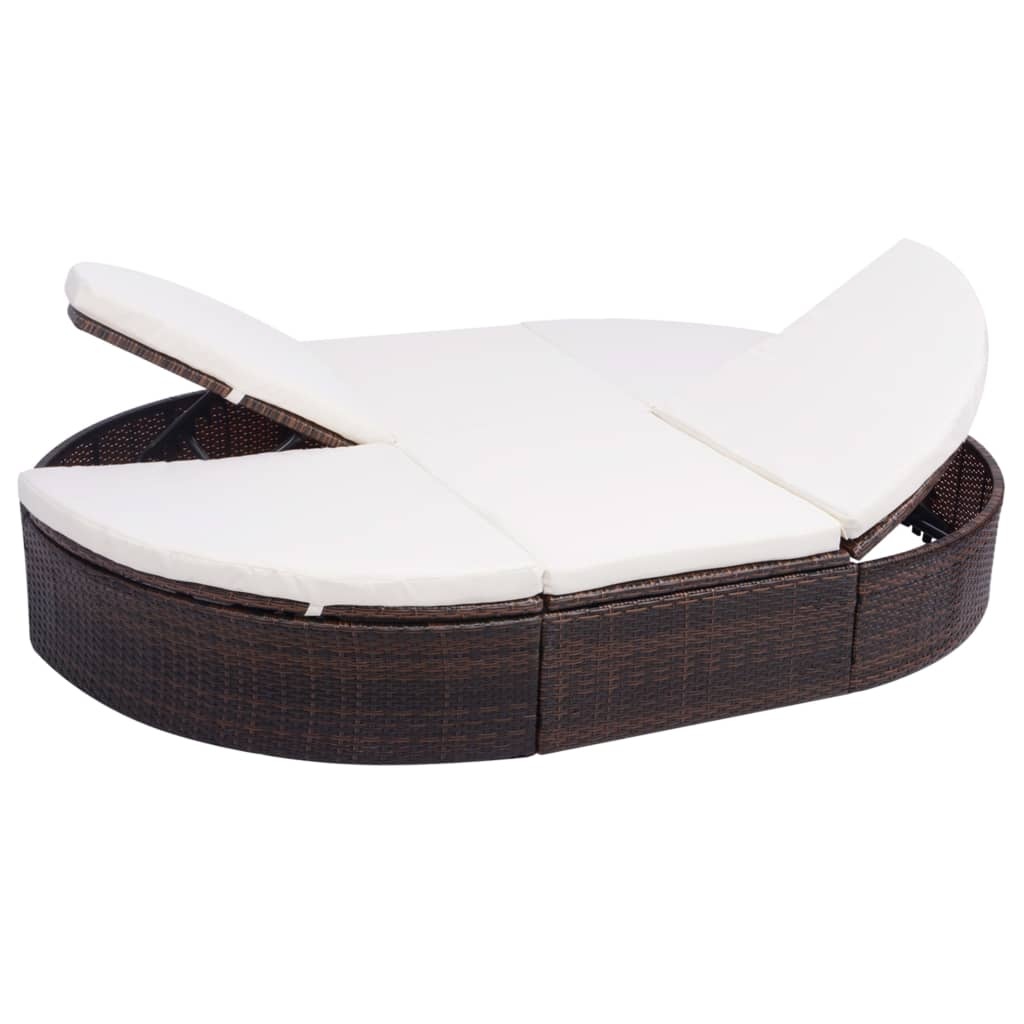 VidaXL Loungebed met kussen poly rattan bruin