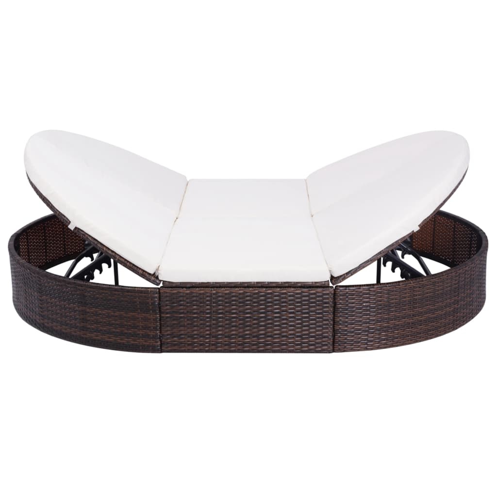 VidaXL Loungebed met kussen poly rattan bruin