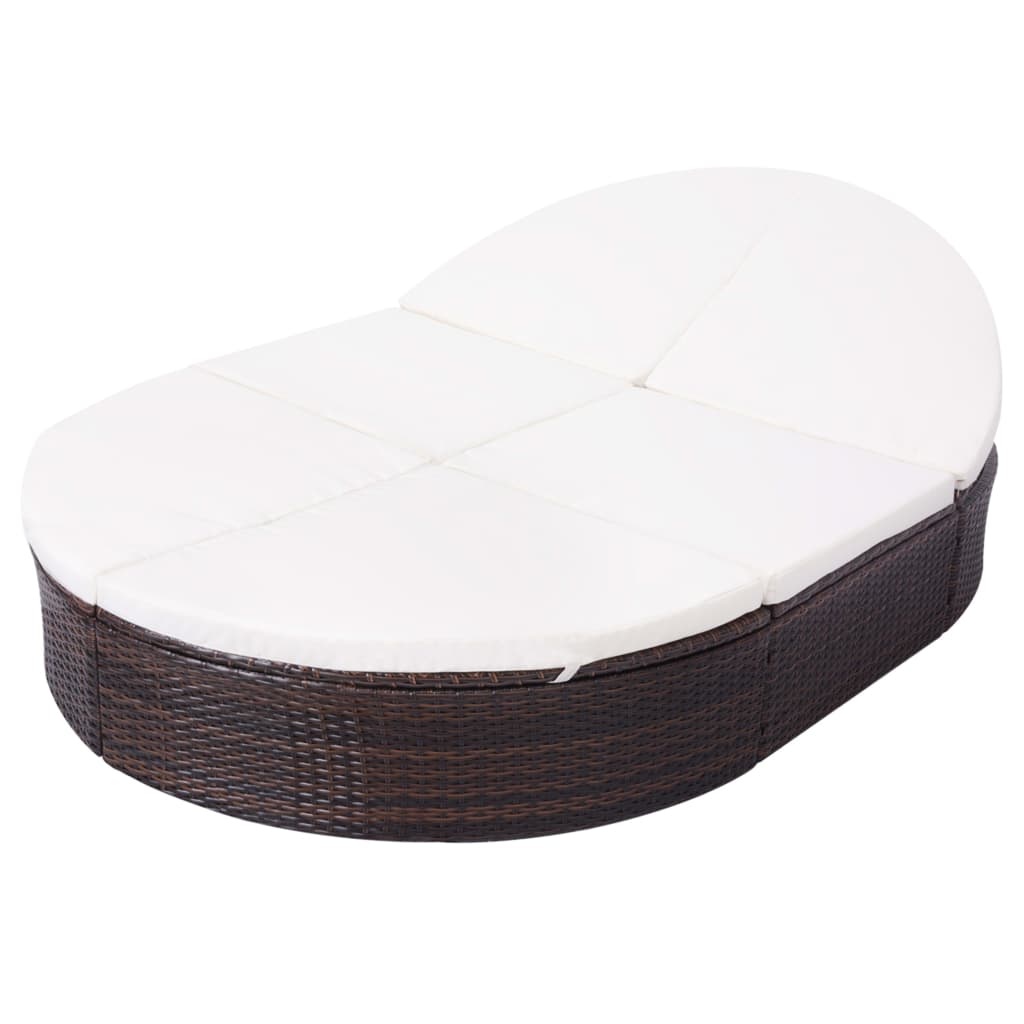 VidaXL Loungebed met kussen poly rattan bruin