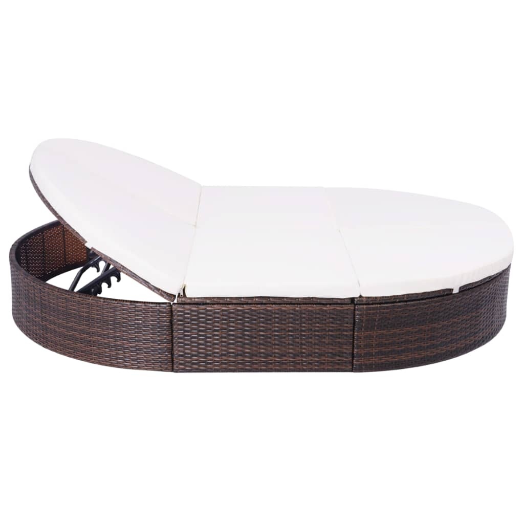 VidaXL Loungebed met kussen poly rattan bruin