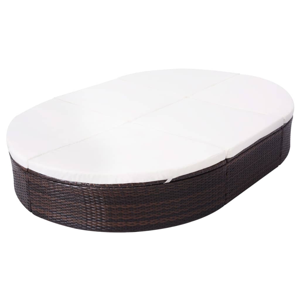 VidaXL Loungebed met kussen poly rattan bruin